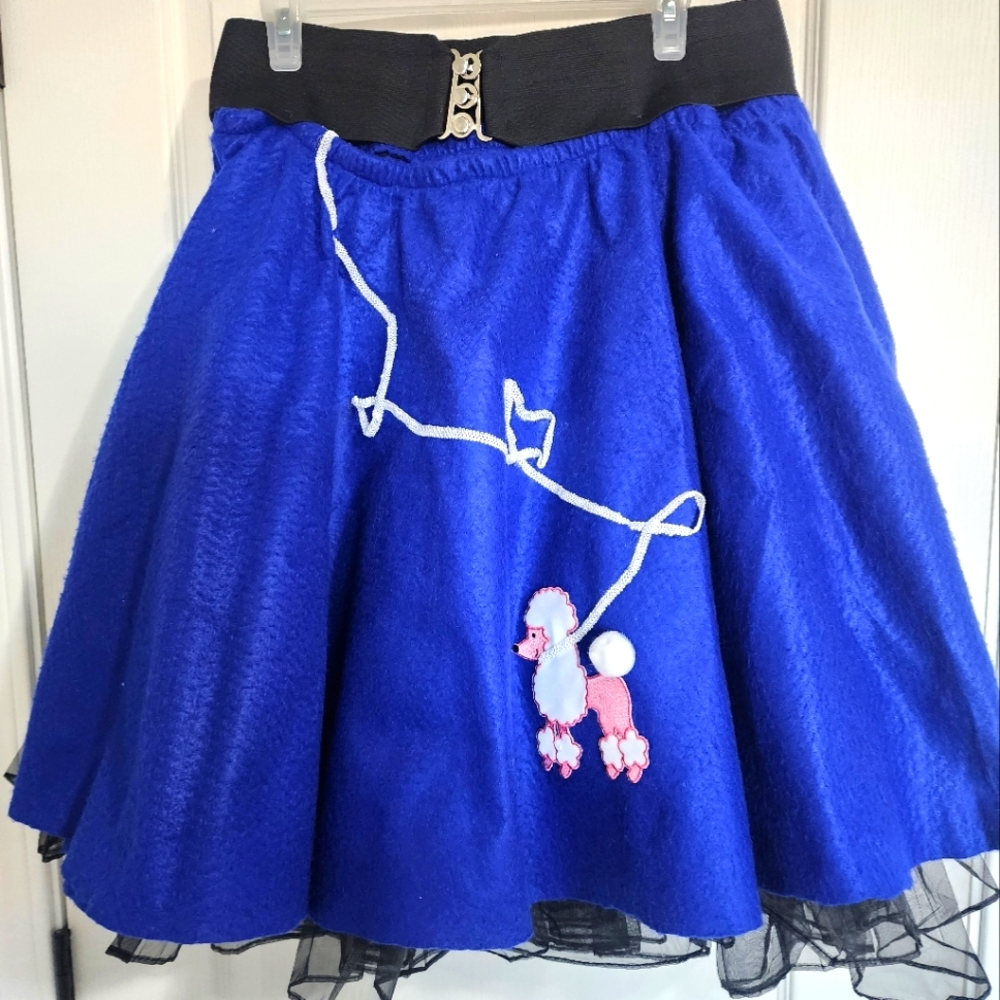 50's style royal blue poodle skirt with scarf